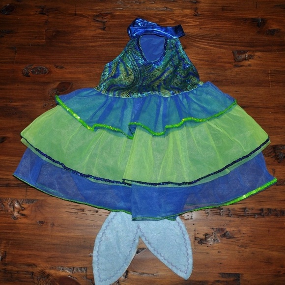 MERMAID Shiny Blue/Green Leotard Choker Tutu Dress - Picture 3 of 8